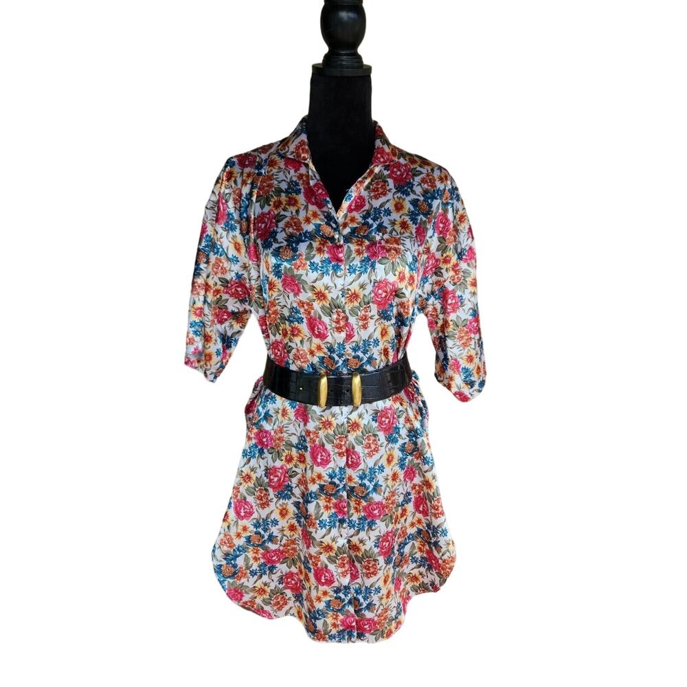 Kathryn Vintage Floral Long Colored Silky Nightshirt READ DESCRIPTION